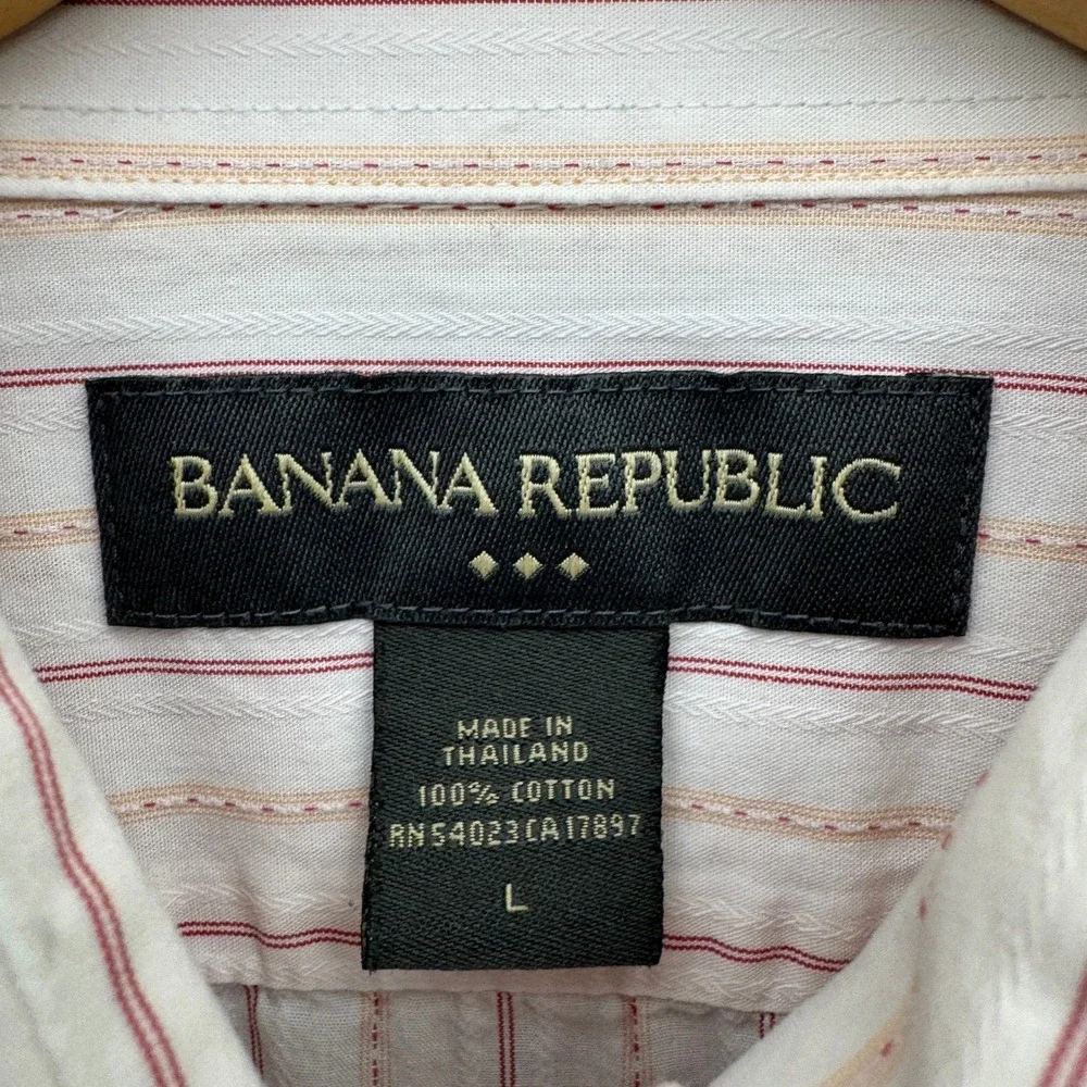 Banana Republic Button Shirt Mens L Pink Long Sleeve Striped Cotton Casual